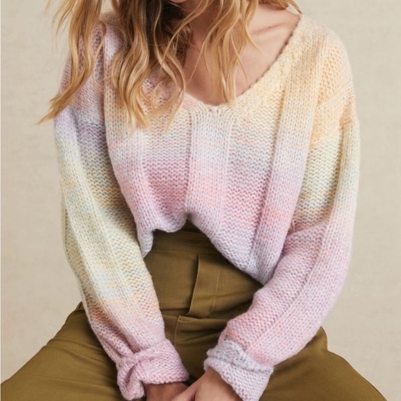 Anthropologie Sweaters - Anthropologie Pastel Striped V-Neck Sweater